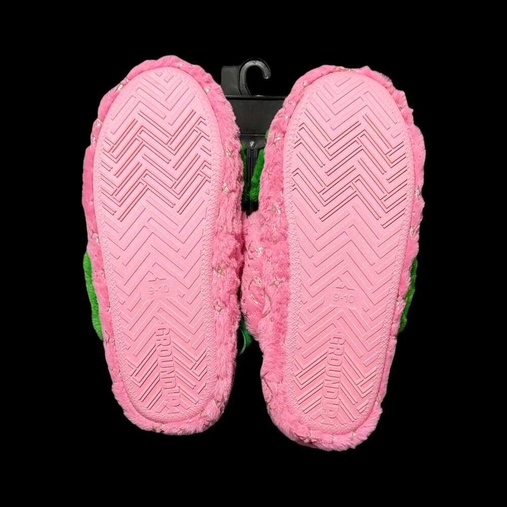 Size Large Wicked Movie 1 Plush Fuzzy Pink and Green Open Toe Slippers - Picture 4 of 4